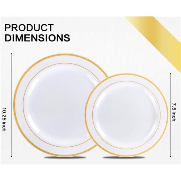 175 Piece Gold Dinnerware Set - 50 Gold Rim Plastic Plates - 25 Gold Silverware - Picture 2 of 8